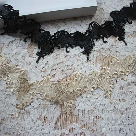 

Wide 7CM High quality african lace fabric golden black water soluble embroidery guipure supply DIY Clothes Sewing crafts 184A2