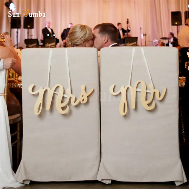 

2pcs/set Rustic Wedding Sign Decor Ideas For Mr & Mrs Chairs Hanging Signs Mariage Party Decorations Wood Wedding Decoration