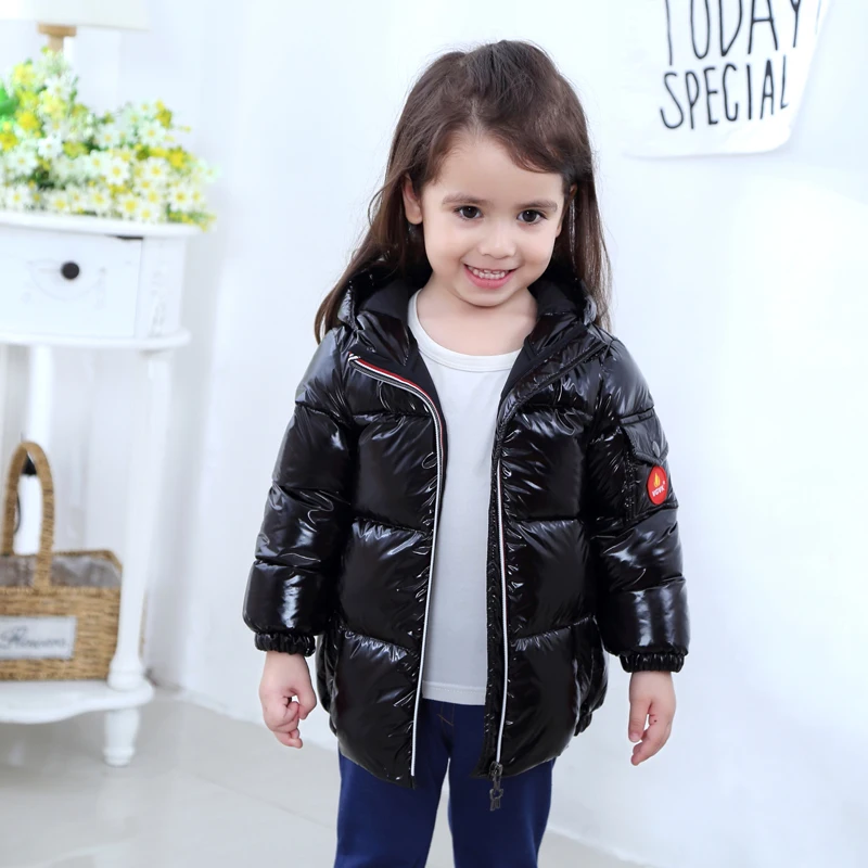 

shiny down jacket winter 2018 girl down coat boy down snow wear Hooded Down Coat CHAMPAGNE SILVER BLACK 90-150CM