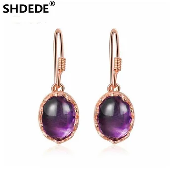 

SHDEDE 925 sterling silver jewelry natural amethyst Rose Gold Earring fine Accessories Certificate number: PY8HB178177