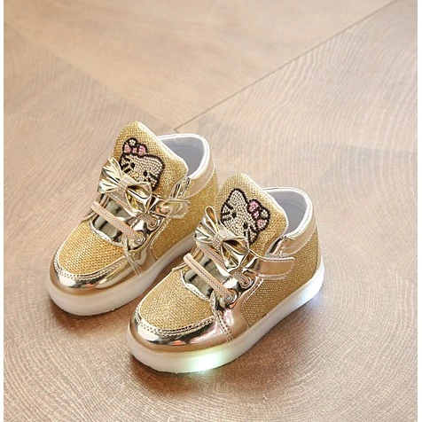 4 Ready Stock LED Shoes Light Up Toddler Girls' Casual Shoe Kids's Sneakers Hello Kitty Children Girl Leisure LED Cat Spring Shoes