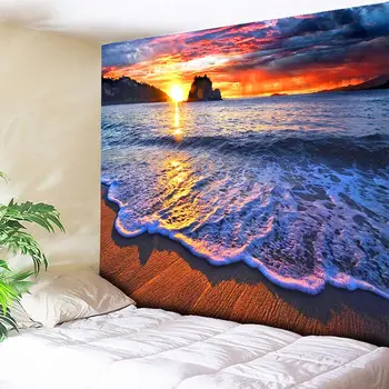

Golden Beach Wall Tapestry Home Decorations Wall Hanging Sea Starry Sunshine for Living Room Bedroom Tapestries Wall Sheet Cloth