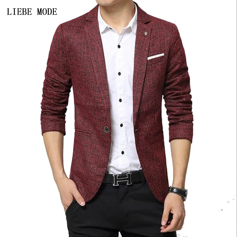 Casual Slim Fit One Button Spring Summer Red Grey Linen Blazer Suits ...