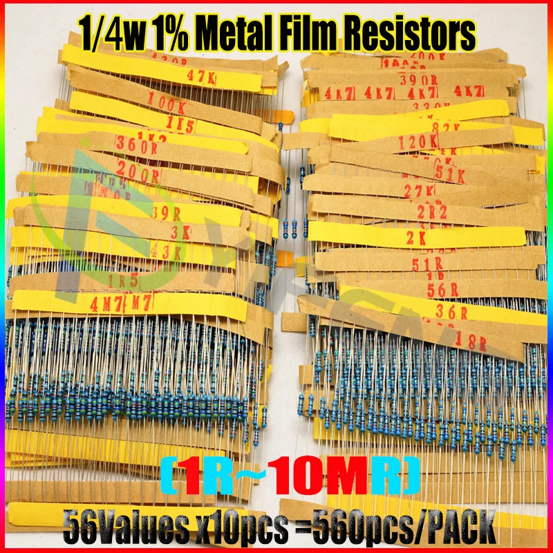 NEW 560pcs 56 Values 1/4W 1 Metal Film Resistors Assorted Kit Set 1