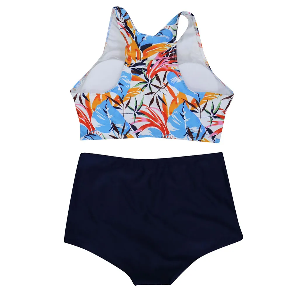 TELOTUNY Women Swimwear Polyester Sexy Printed High Waist Tankini Summer Female Retro Bikini Sets Casual Split Swimsuit 19L0611