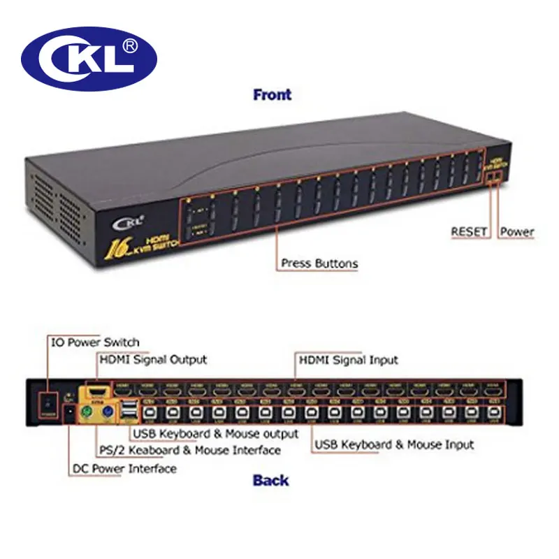  CKL 16 Port USB Auto HDMI KVM Switch PC Monitor Keyboard Mouse Switcher for Computer Server DVR NVR