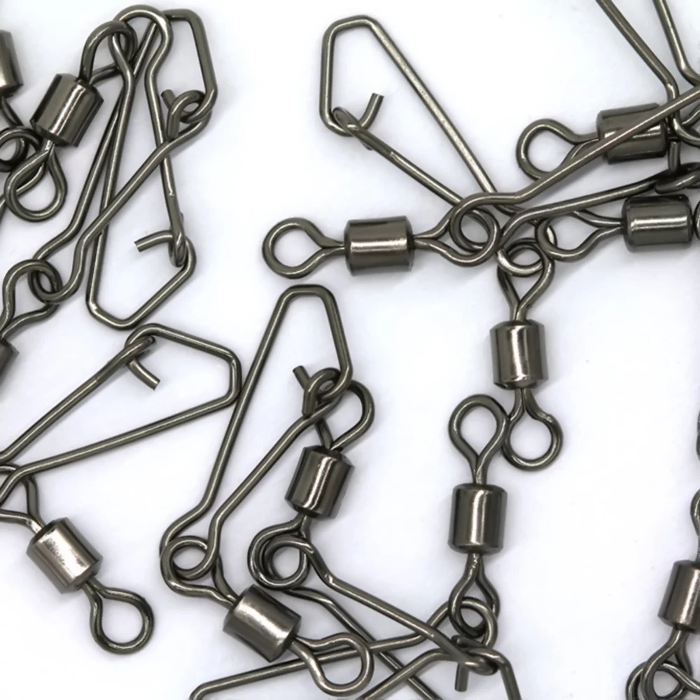 50pcs/lot Stainless Steel Fishing Bearing MS+QL Swivels Interlock Rolling Swivel with Hooked Snap Fishing Hook Connector Tackle