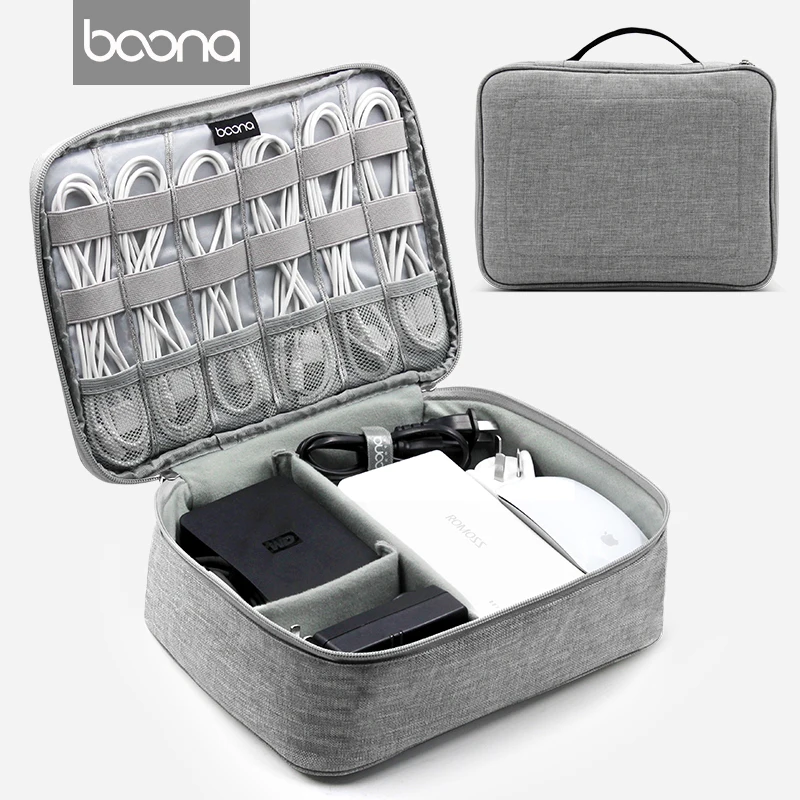 

Boona Extra Large Size Single Deck Box Type Polyester Fabric Electronic Organizer for Data Cable for iPad air