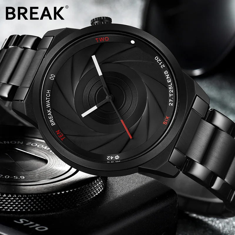 

BREAK Photographer Top Brand Luxury Men Waterproof Sport Watch Men's Quartz Steel Wrist Watch Male Black Clock relogio masculino