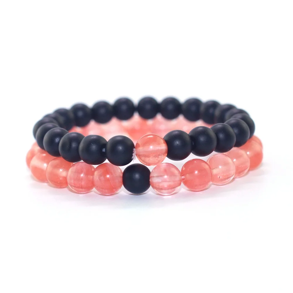 DANJIE Women Hand Chains Pink Jelly Beaded Bracelet Natural Stone Matte Beads Bracelet for Men Handmade Couples Bracelets
