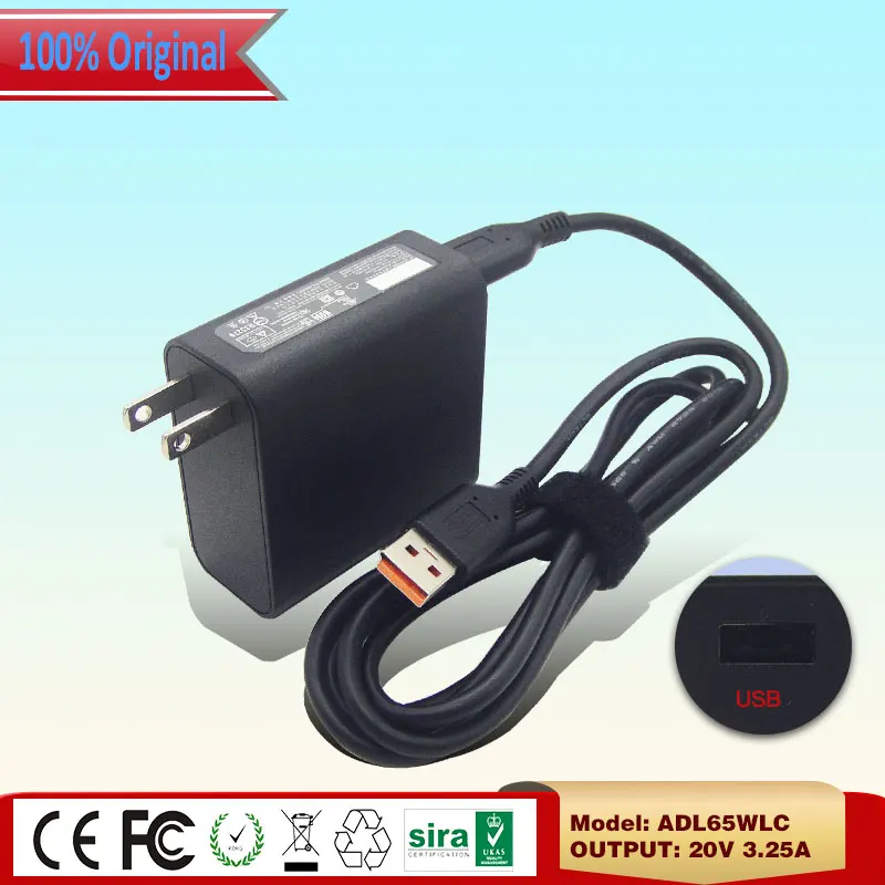 Лидер продаж 20 в 3.25A 5 2 2A 65 Вт USB ноутбука Питание для lenovo Йога 3 Pro Ultrabook ADL65WLC 5A10J40291