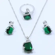 Набор ювелирных изделий из серебра 925 пробы с зелеными каплями, серьги, ожерелье, кулон, кольцо, размер 6#7#8#9#10# T132