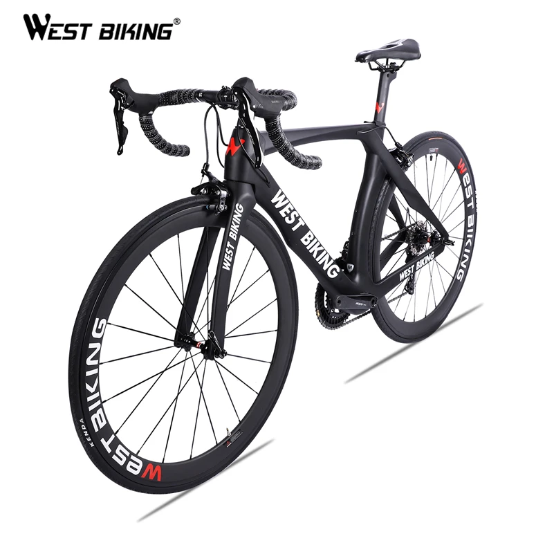 WEST BIKING карбоновый шоссейный велосипед 700C шоссейный велосипед 22 скорости карбоновый гоночный шоссейный велосипед с SHIMANO R7000 Bicicleta карбоновый велосипед - Цвет: Черный