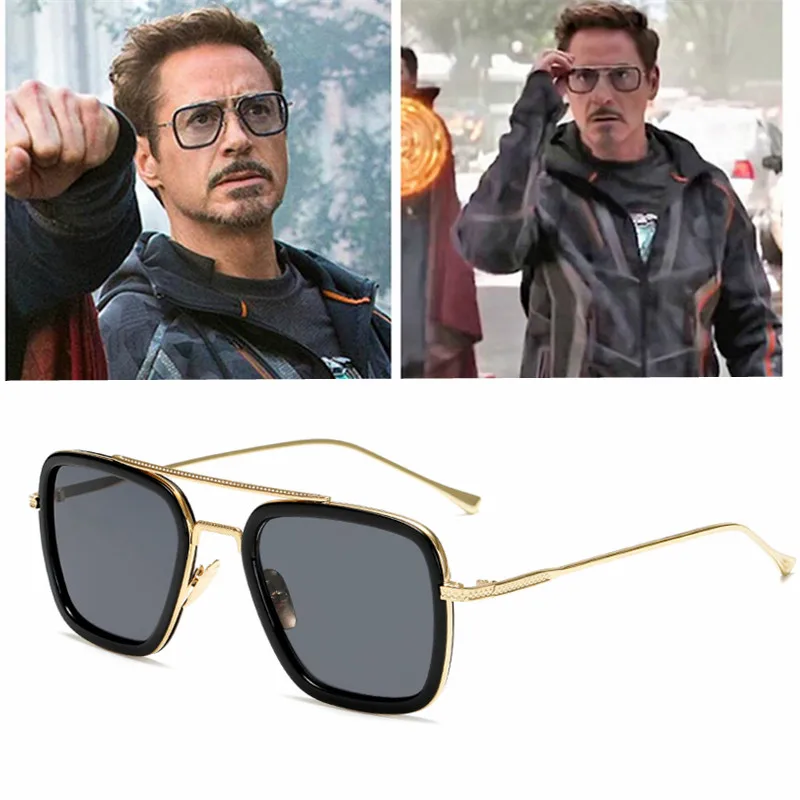 Tony Stark Sunglasses Men Avengers Iron Man Square Sunglasses Retro Gradient Spider Man Edith Glasses Robert Downey Jr Goggles
