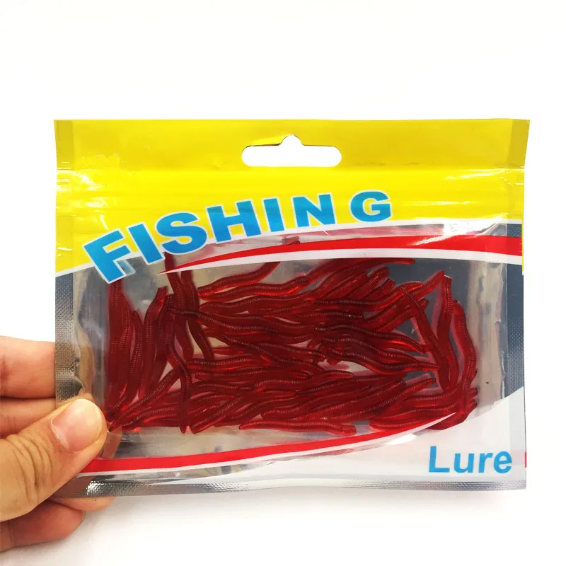 

50Pcs/lot 3.5cm Simulation Earthworm red Worms Artificial Fishing Lure Tackle Soft Bait Lifelike Red Fishy Smell Lures 045