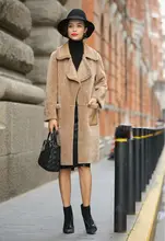 2017 New Double-faced Fur Overcoats Womens Merino Sheep Leather Parka Winter Long Turn-down Collar Both Sides Outwear AU00922