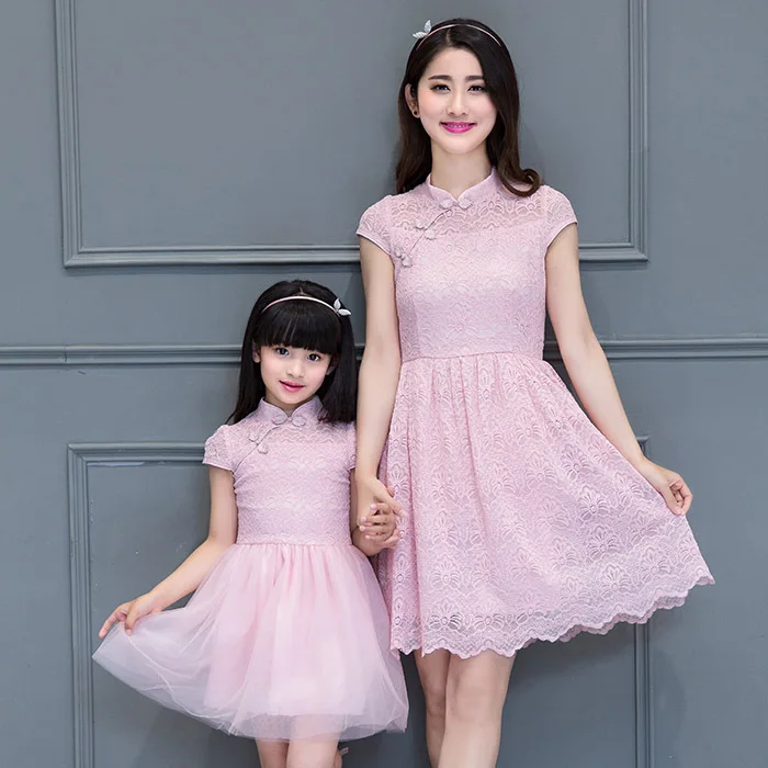 

2016 new summer retro lace cheongsam dress Ethnic Family fitted mother of women Mother and Child dress,Girls Clothing