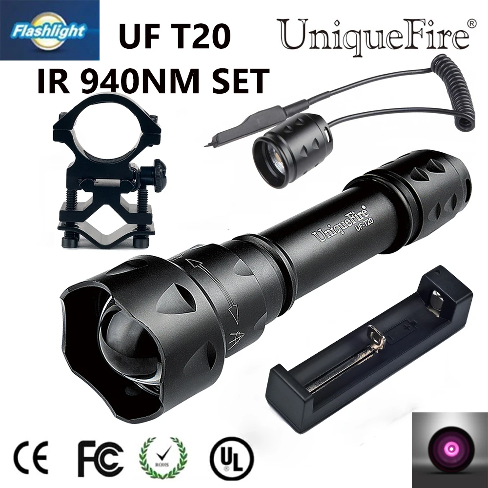 UniqueFire T20 IR 940nm светодиодный фонарик 38 мм 3 режима масштабируемый Инфракрасный для