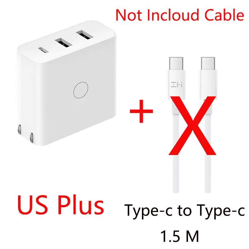 XIAOMI ZMI 65 Вт портативное USB быстрое зарядное устройство USB зарядное устройство настенное зарядное устройство для мобильного телефона для iPhone X Pad Mookbook Xiaomi Phone Laptop - Тип штекера: US  NO Cable