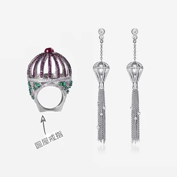 

Fun Park Ferris Wheel 925 Sterling Silver Hollow Finger Ring Tassel Pearl Earring Women Wedding Jewelry Set House Colorful Ring
