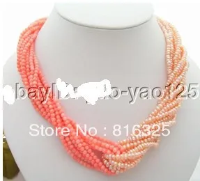 

FREE SHIPPING>>Beautiful! 10Strds Pink Pearl&Coral Necklace 17