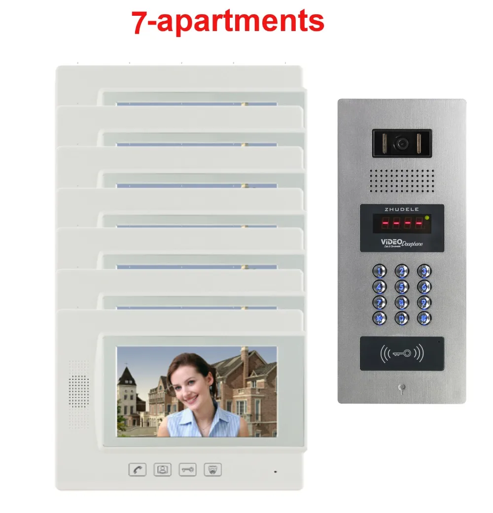 ZHUDELE Top Quality Building Multi-apartment Video Door Phone Intercom System for 7 Homes | Безопасность и защита