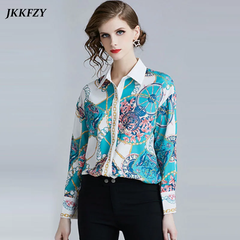

Women Blouse 2019 Summer Women's Luxury Shirt Long sleeve Turn Down Collar Buttoned Runway Shirt Office Lady Elegant Work Tops
