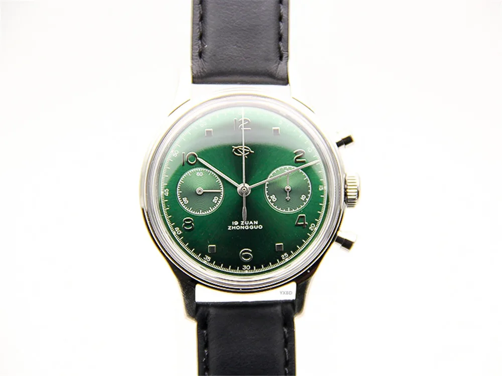 

Seagull Movement Mechanical Chronograph Mens Wrist watch Pilot Official red Reissue 304 St19 1963 Flieger exibition Green Dial