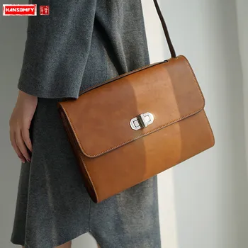 

Leather Niche Design Women Handbags Briefcase Retro Female Lock Shoulder Messenger Bag Commute Luxury Fashion Crossbody Bags Big