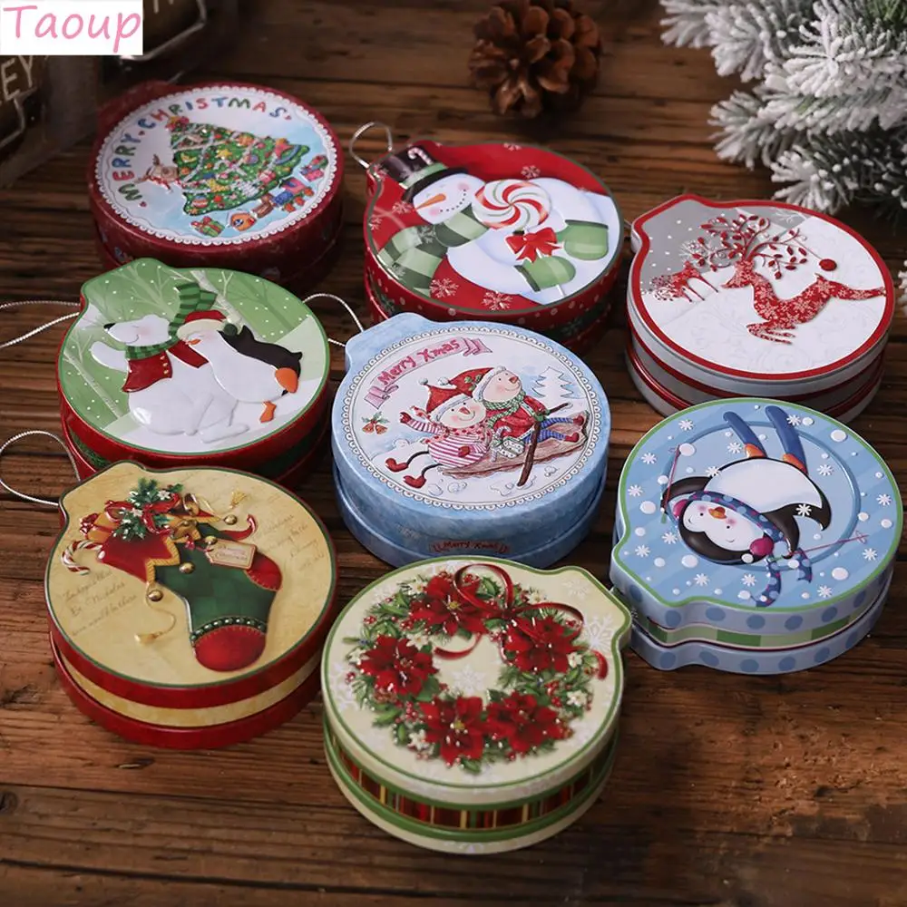 

Taoup Round Metal Merry Christmas Gift Boxes Home Decor for Christmas Present Packaging Candy Boxes Santa Claus Noel 2020 Navida