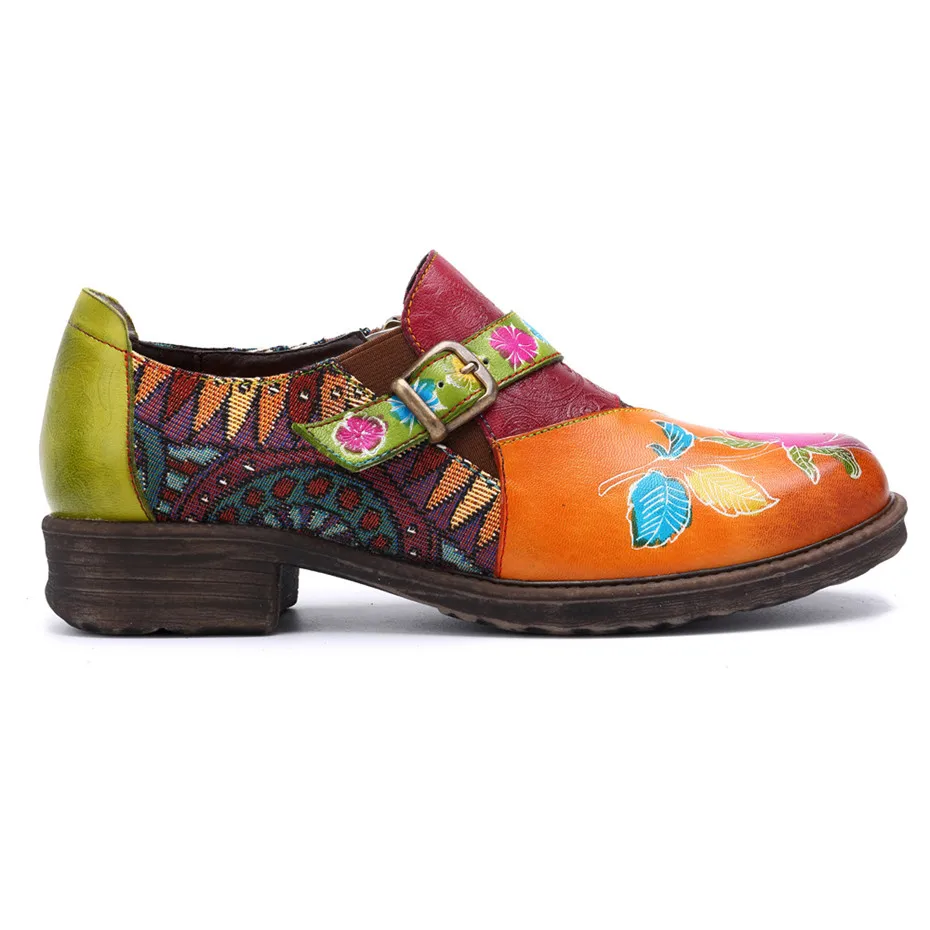 Vintage Flat Shoes Women 2019 Genuine Leather Oxfords Bohemian Jacquard Patchwork Zipper Flats Retro Casual Ladies Shoes Woman (11)