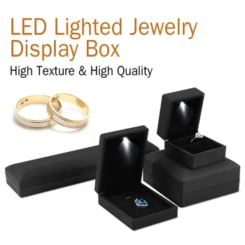 

4Types LED Lighted Ring/Pendant/Bracelet/Necklace Jewelry Display Box Stand Gift Storage Box Wedding Engagement Ring Packaging