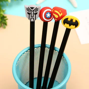 

100 PCs Creative Cartoon Character Stationery Black Neutral Pen Student Cartoon Hero Signature Pen for School Tools Writing