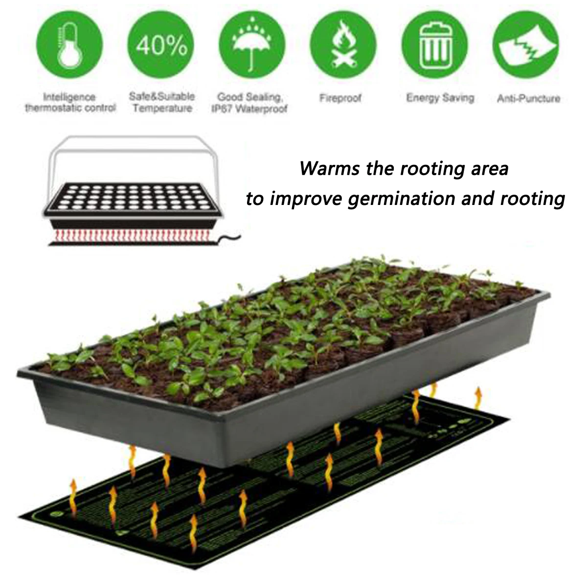 17.5W Home Garden Waterproof Seedling Heat Mat Seed Starting