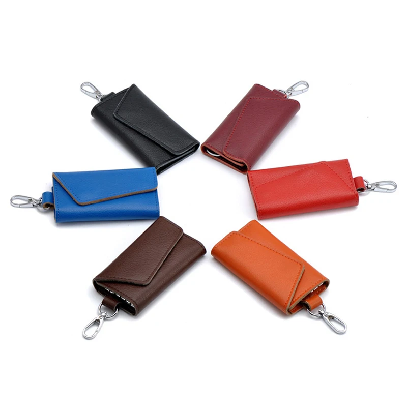 Модный простой держатель для ключей кошелек из натуральной кожи унисекс