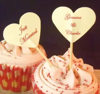

personalized printed Heart Rustic Vintage Wedding Cupcake Flags/Picks cupcake toppers Chic bridal shower birthdaytoothpicks
