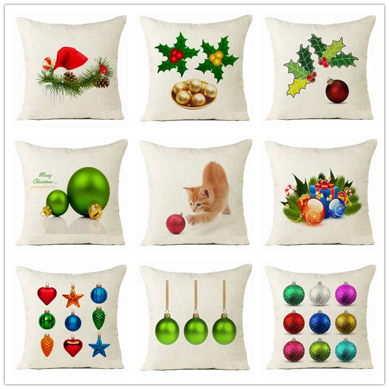 

2020 Christmas Ball Pillow Christmas Home Cushion Cushion Sofa Cover Decorations for Home Mini Navidad Tree Pillowcase 45x45 Cm