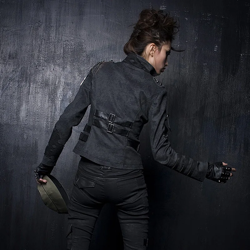 PUNK RAVE Women Steampunk Vintage Military Jacket Coat Gothic Tassel Decorated Short Coat Motorcycle Cool Jacket Coat