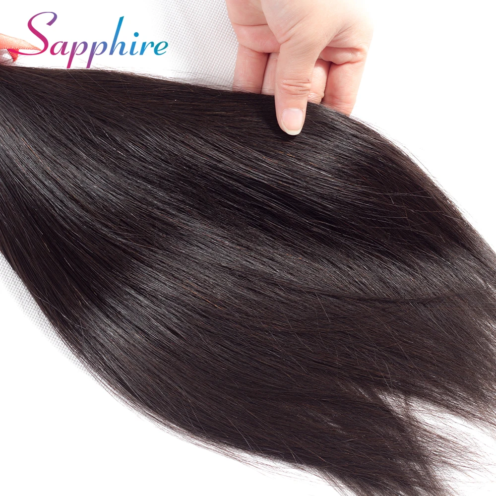 Sapphire Human Hair Straight Hair Bundles With Closure Brazilian Hair Weave Bundles With Lace Closure Non Remy Hair Extensions
