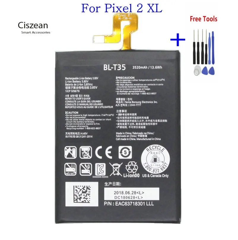 Ciszean 1x3520 mAh 3,85 V DC BL-T35 сменная батарея для LG Google 2 Pixel 2 XL батареи - Цвет: Battery Plus Tools