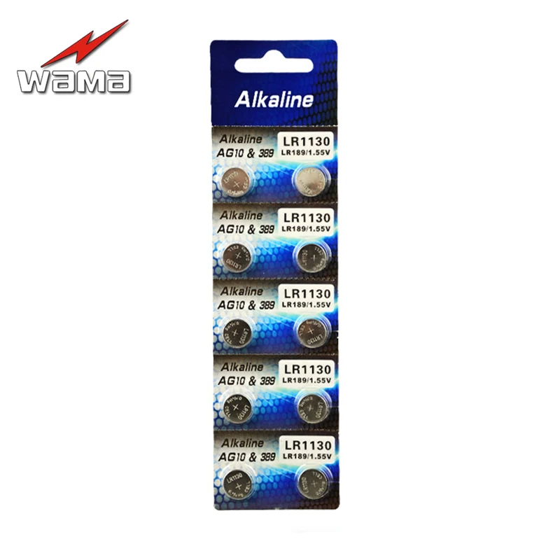 10 шт./упак. Wama AG10 1 5 V кнопочная ячейка батарейки-таблетки 389 SR54 LR54 SR1130W Akaline часы