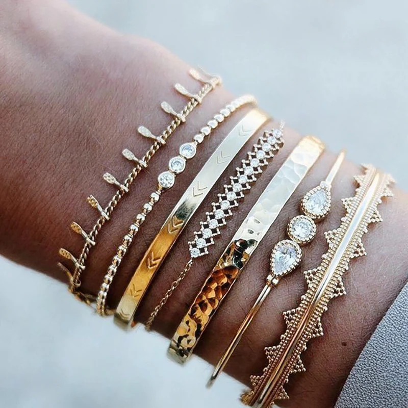 

2019 Bohemian Bracelets & Bangles Set Gold Bead Charm Bracelet For Women Rhinestone Crystal Bracelet Pulseras Mujer Bijoux Femme