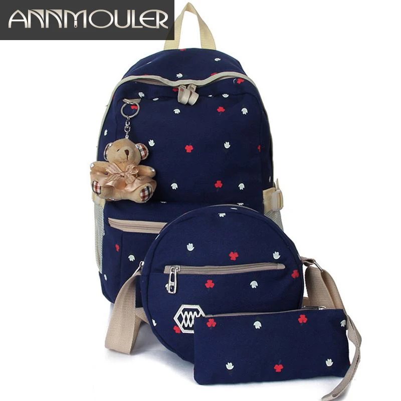 

Annmouler Preppy Style Backpack for Women High Quality Canvas Rucksack Floral Print Zipper School Bags for Girls Student Bags