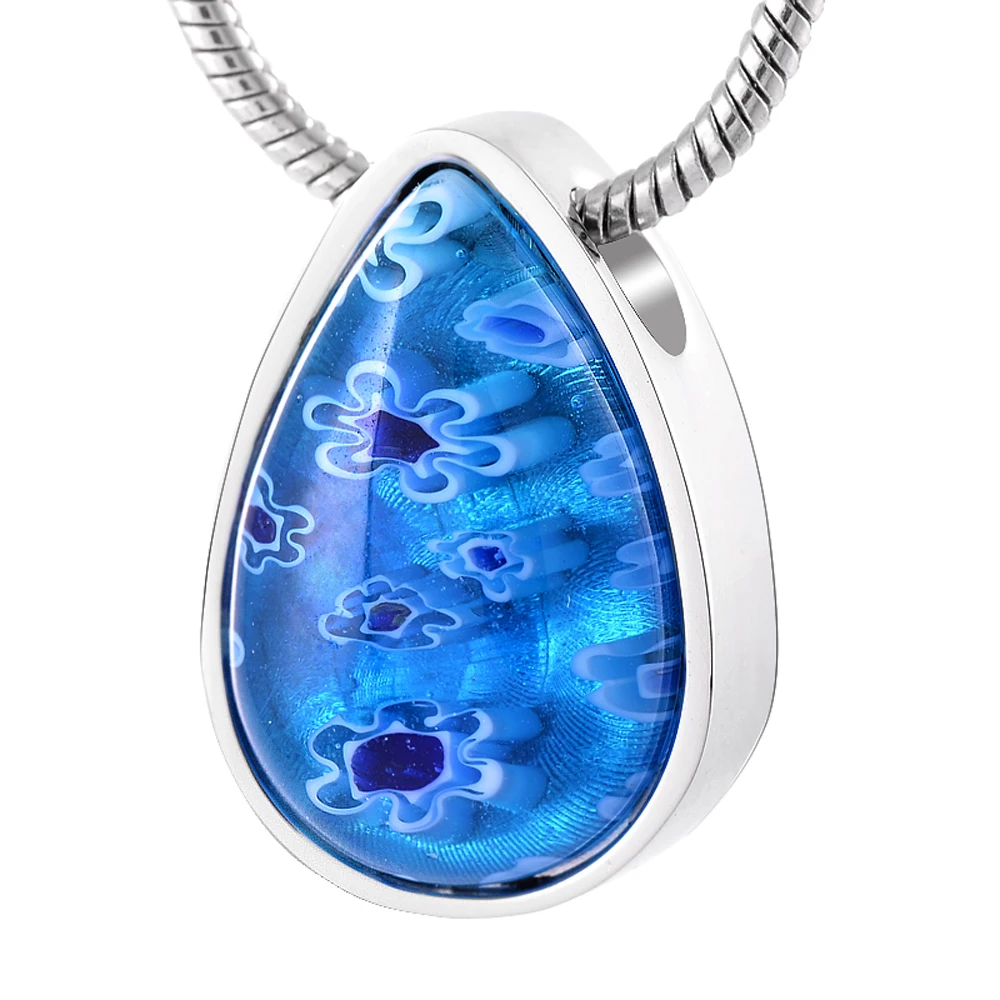 

Inlay Tear Drop Flower Stone Cremation Urn Pendant Necklace Water Drop Memorial Jewelry Funeral Keepsake Urn Ashes