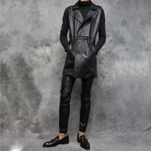 Новинка мужская одежда Осенне-зимняя обувь без рукавов тонкий мотоцикл Средней длины кожаный жилет верхняя одежда певица костюмы