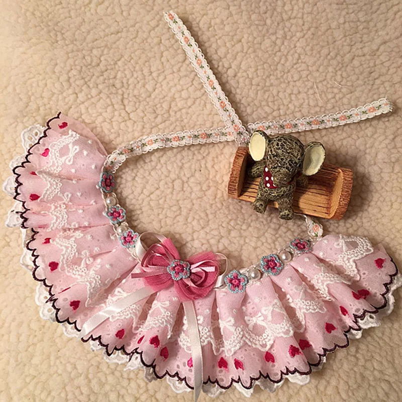Handmade dogs cats fashion pink bowknot lace bandage doggy necklace
