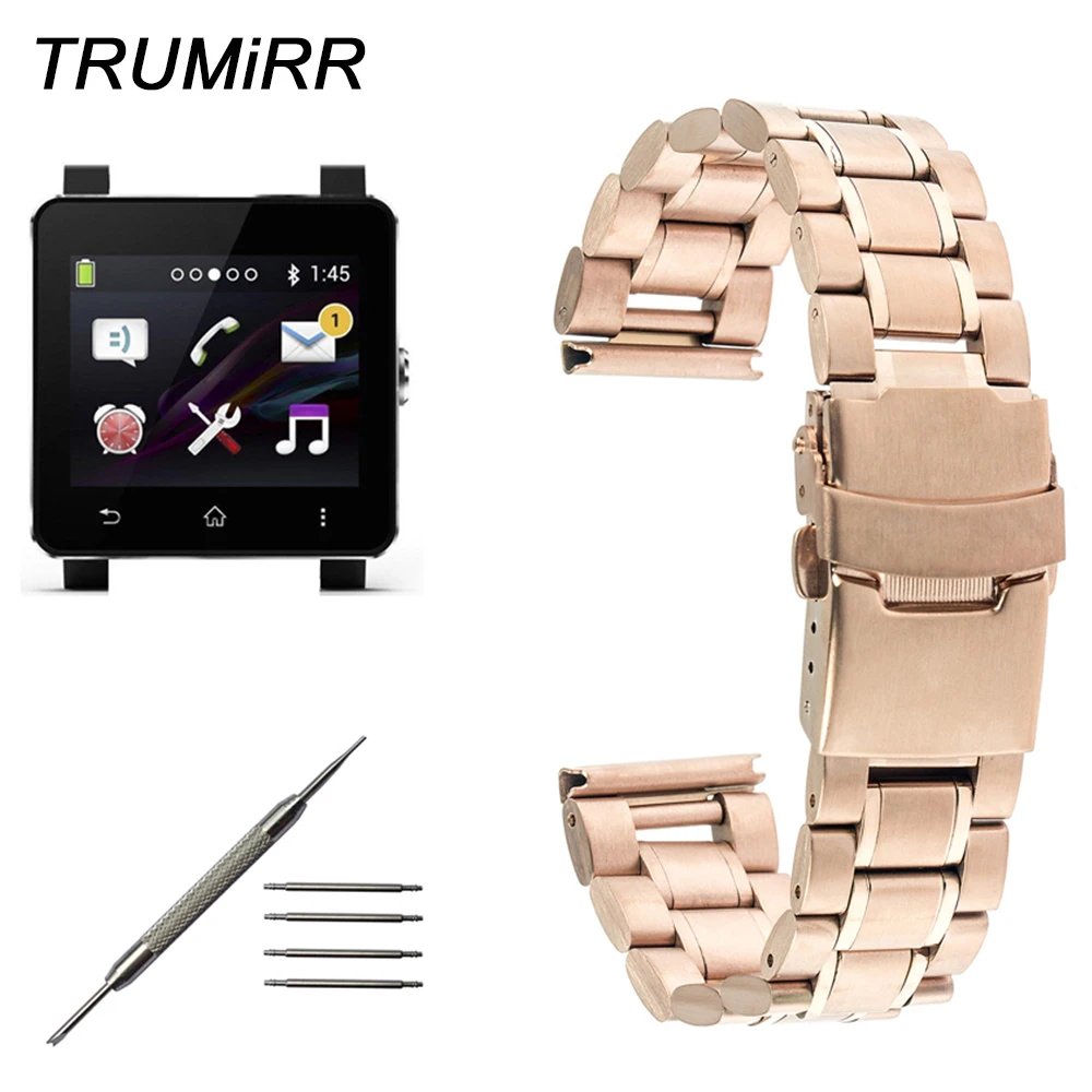 24 мм Нержавеющая сталь ремешок для наручных часов sony Smartwatch 2 SW2 ремешок Застежка Пряжка браслет с замком black rose цвета: золотистый, серебристый