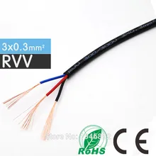 Черный RVV-3* 0,3 мм квадратный гибкий многожильный обшитый кабель управления линия питания шнур питания для монитора медный электронный провод проводник