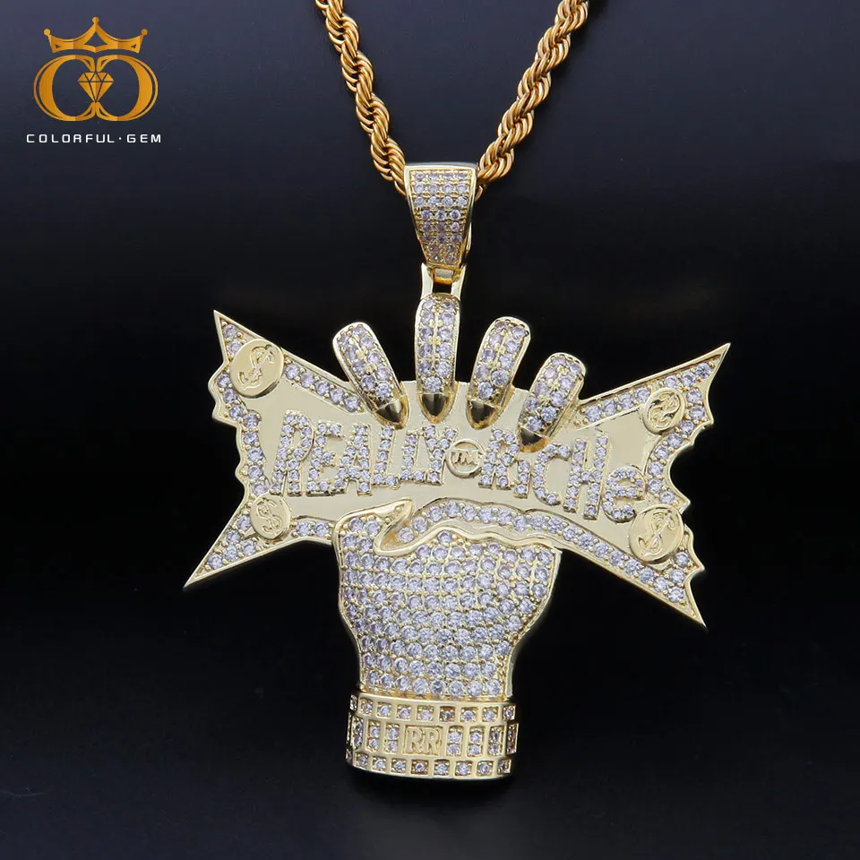 

colorful.gem plating Dollar Pendant Necklace ReallyRiche Men Iced Out CZ Tennis /Rose Chain Hip Hop/Punk Gold Charm Jewelry