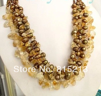 

N1275 4 ROWS Coffee Freshwater Pearl Citrine Necklace 28% Discount